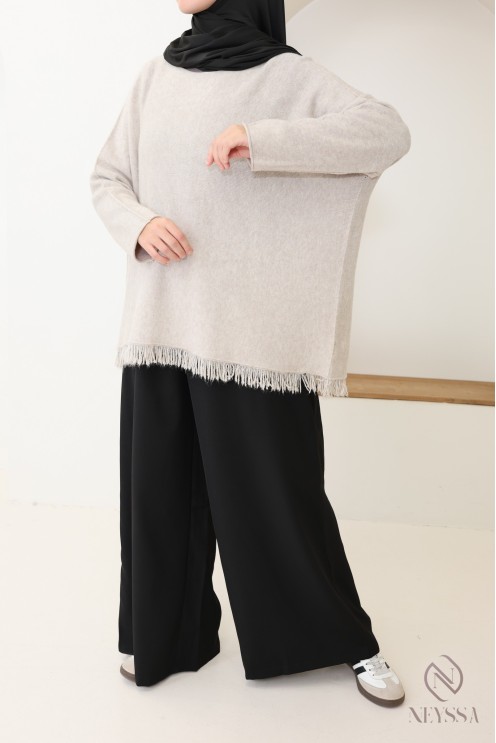 Pull en maille coupe ample avec franges pour femme tendance