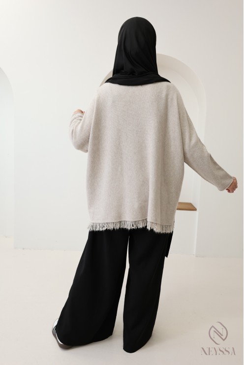 Pull en maille coupe ample avec franges pour femme tendance