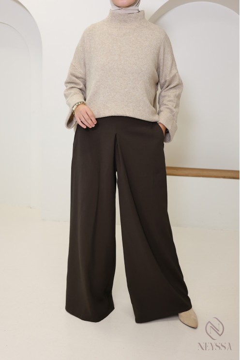 Pantalon palazzo coupe jupe culotte, tissu fluide effet tailleur femme