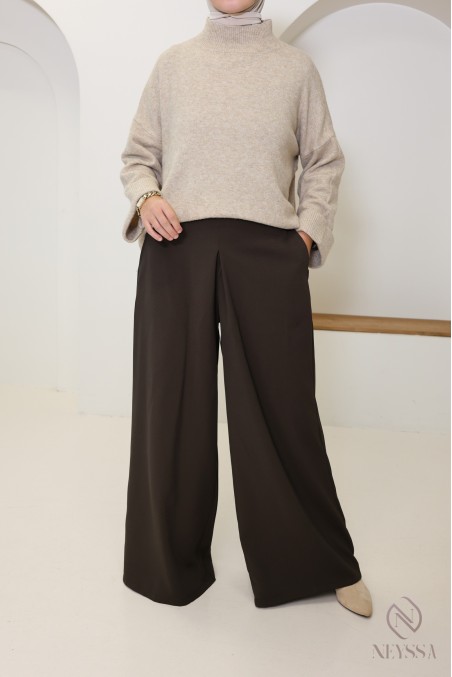 Pantalon palazzo coupe jupe culotte, tissu fluide effet tailleur femme