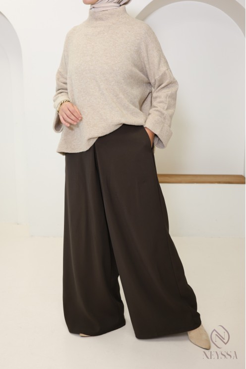 Pantalon palazzo coupe jupe culotte, tissu fluide effet tailleur femme