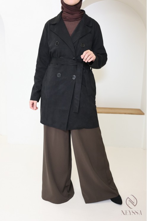 trench mi long daim noir femme, pour la mi saison, coupe vent