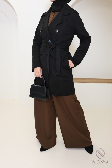 trench mi long daim noir femme, pour la mi saison, coupe vent