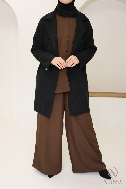 trench mi long daim noir femme, pour la mi saison, coupe vent