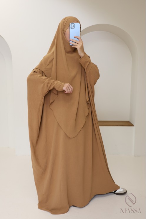 Ensemble abaya et khimar avec hijab intégré pas cher soie de jazz