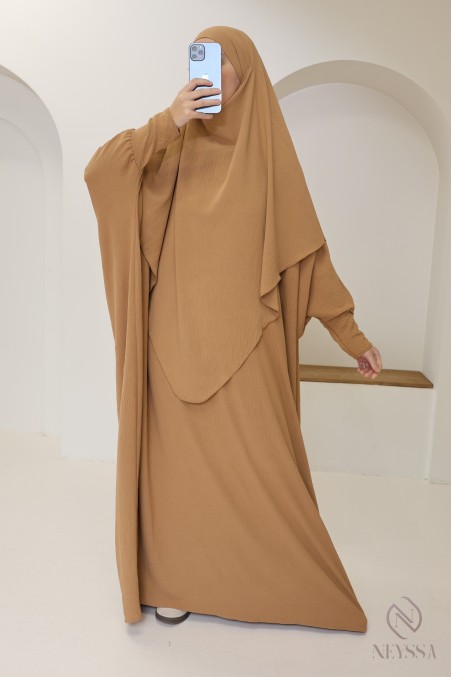 Ensemble abaya et khimar avec hijab intégré pas cher soie de jazz
