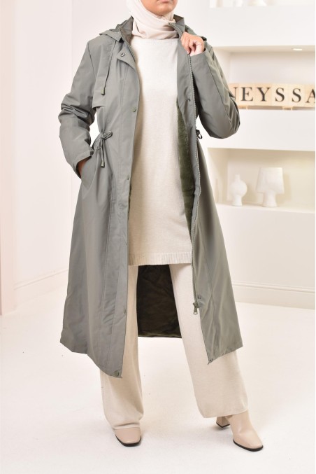 parka longue kaki doublée fourrure, chaude et tendance pour l'hiver