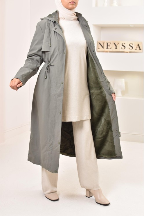 parka longue kaki doublée fourrure, chaude et tendance pour l'hiver