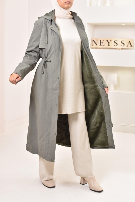 parka longue kaki doublée fourrure, chaude et tendance pour l'hiver