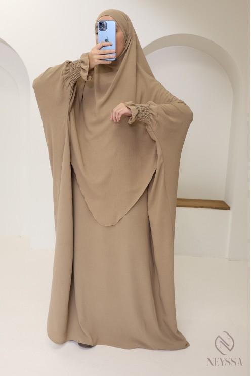 Ensemble abaya et khimar 2 voiles assorti en Jazz, tenue légiférée pour la femme musulmane
