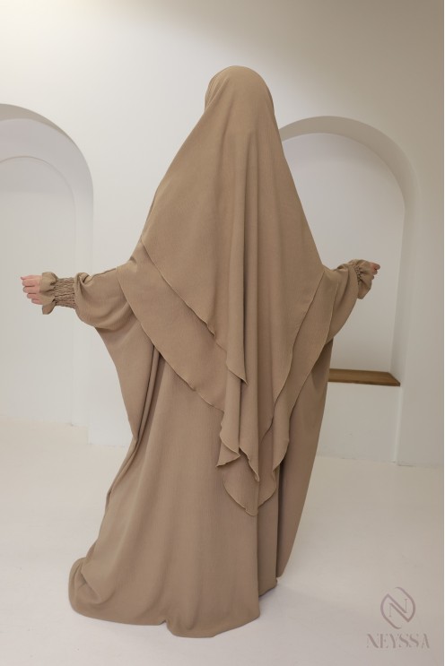 Ensemble abaya et khimar 2 voiles assorti en Jazz, tenue légiférée pour la femme musulmane