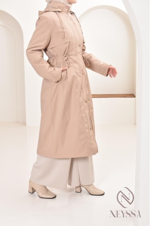 Parka femme beige doublée fourrure, imperméable parfaite pour l'hiver