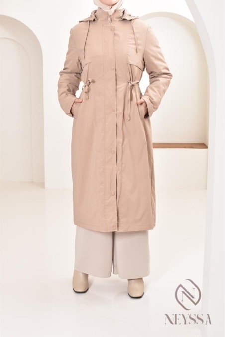 Parka femme beige doublée fourrure, imperméable parfaite pour l'hiver