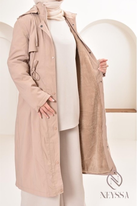 Parka femme beige doublée fourrure, imperméable parfaite pour l'hiver