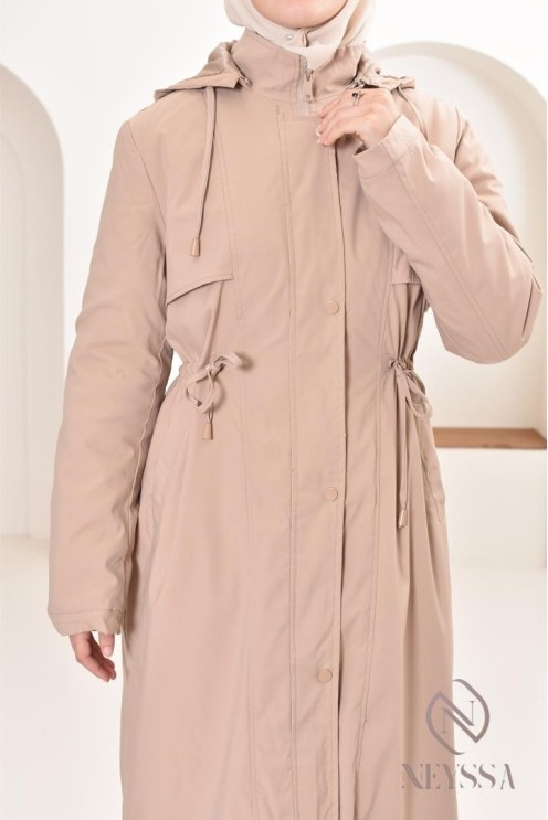 Parka femme beige doublée fourrure, imperméable parfaite pour l'hiver