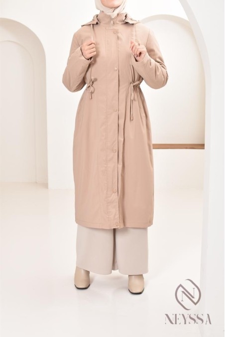 Parka femme beige doublée fourrure, imperméable parfaite pour l'hiver