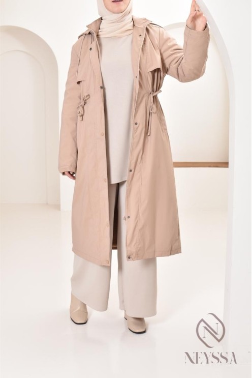 Parka femme beige doublée fourrure, imperméable parfaite pour l'hiver