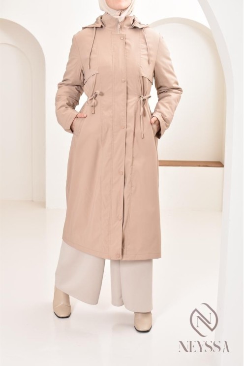 Parka femme beige doublée fourrure, imperméable parfaite pour l'hiver