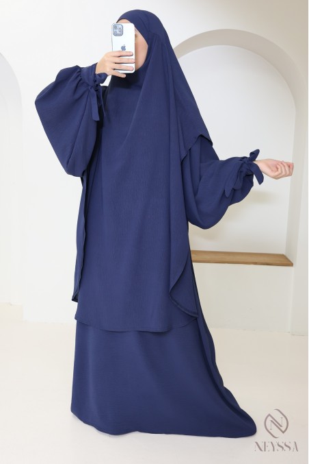 Ensemble abaya khimar extra long soie de Jazz, légiféré, made in france