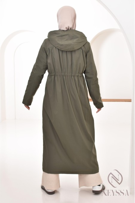 parka longue femme kaki avec capuche intégrée, veste mi-saison