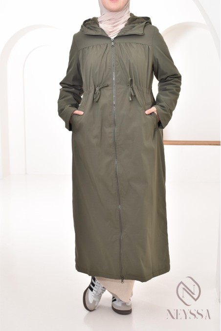 parka longue femme kaki avec capuche intégrée, veste mi-saison