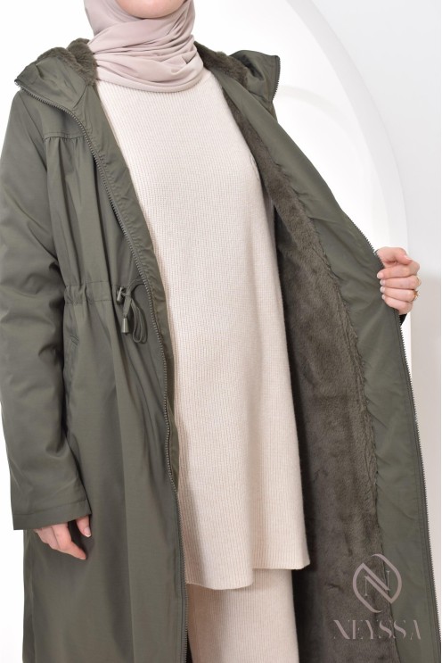 parka longue femme kaki avec capuche intégrée, veste mi-saison