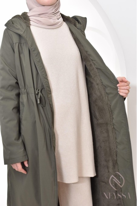parka longue femme kaki avec capuche intégrée, veste mi-saison