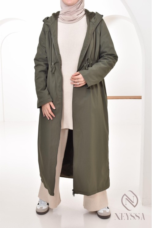 parka longue femme kaki avec capuche intégrée, veste mi-saison