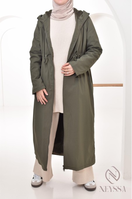 parka longue femme kaki avec capuche intégrée, veste mi-saison