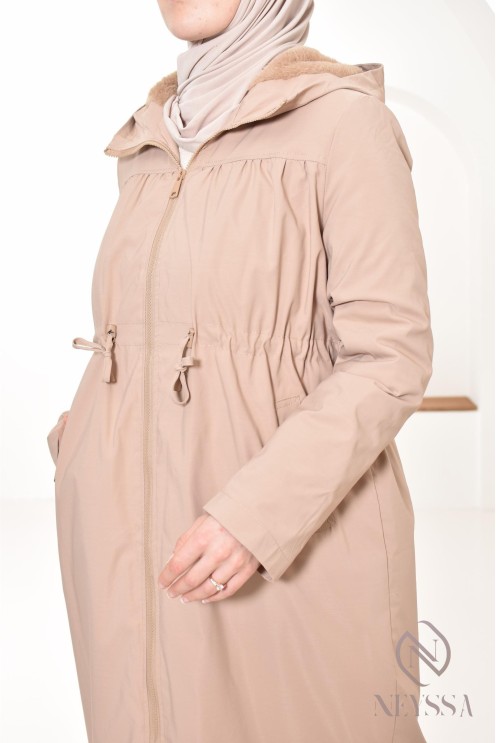 parka longue femme doublée de fourrure avec capuche, hijabi look