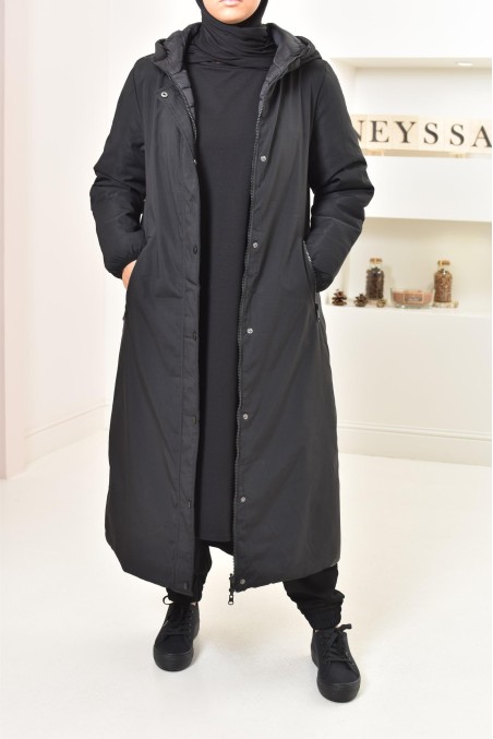 Parka femme longue noir reversible, imperméable parfaite en hiver
