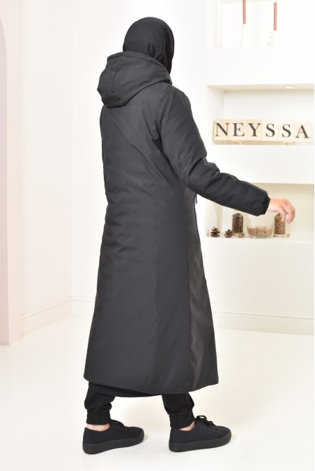 Parka femme longue noir reversible, imperméable parfaite en hiver