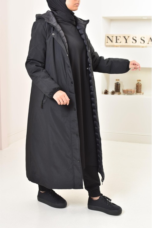 Parka femme longue noir reversible, imperméable parfaite en hiver