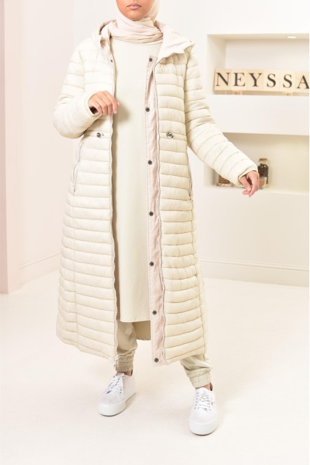 Parka femme longue beige reversible Neyssa, imperméable pour l'hiver