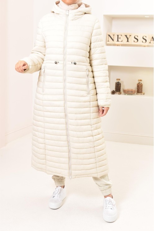 Parka femme longue beige reversible Neyssa, imperméable pour l'hiver