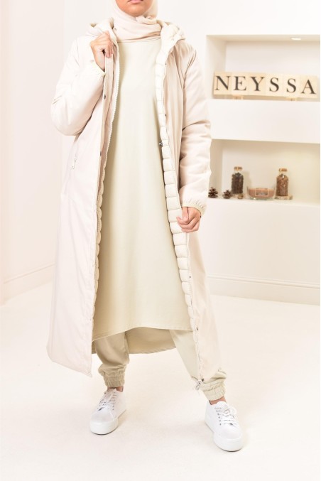 Parka femme longue beige reversible Neyssa, imperméable pour l'hiver