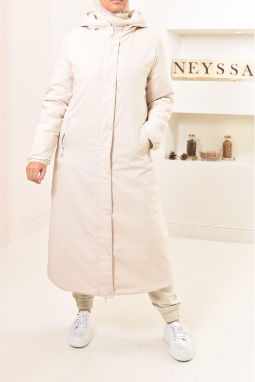 Parka femme longue beige reversible Neyssa, imperméable pour l'hiver