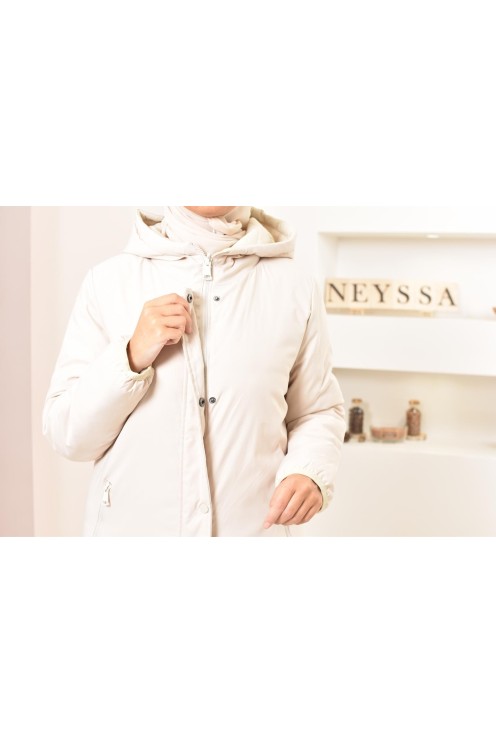 Parka femme longue beige reversible Neyssa, imperméable pour l'hiver