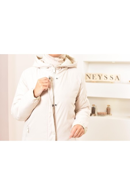Parka femme longue beige reversible Neyssa, imperméable pour l'hiver