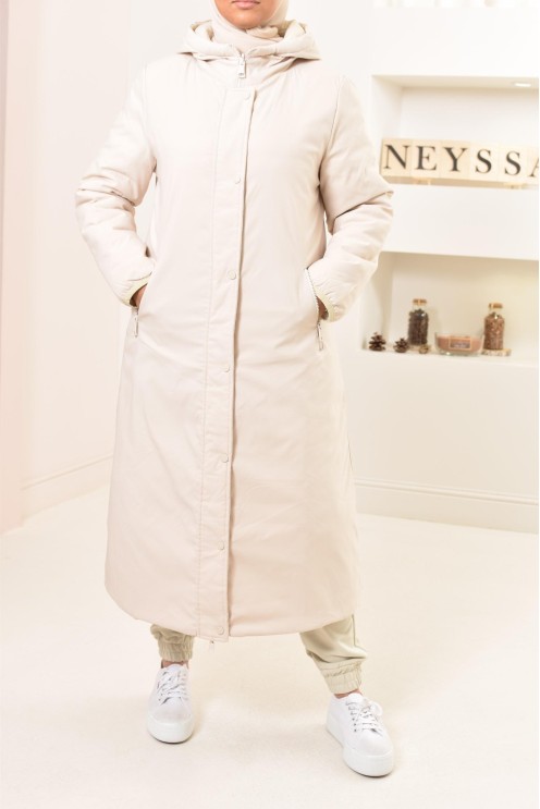 Parka femme longue beige reversible Neyssa, imperméable pour l'hiver