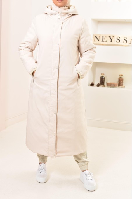 Parka femme longue beige reversible Neyssa, imperméable pour l'hiver