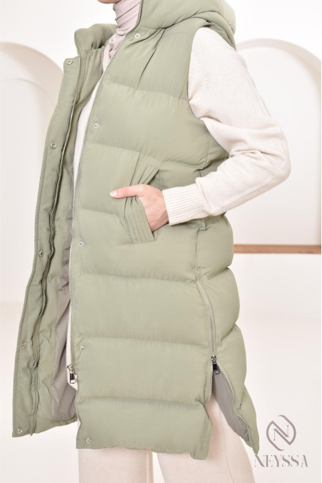 Ärmellose Daunenjacke für Damen in Khaki, ideal für die Übergangszeit