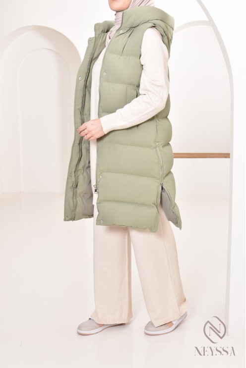 Ärmellose Daunenjacke für Damen in Khaki, ideal für die Übergangszeit