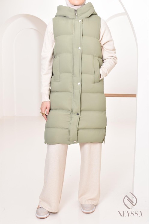 Women's khaki sleeveless down jacket, ideal for mid-season