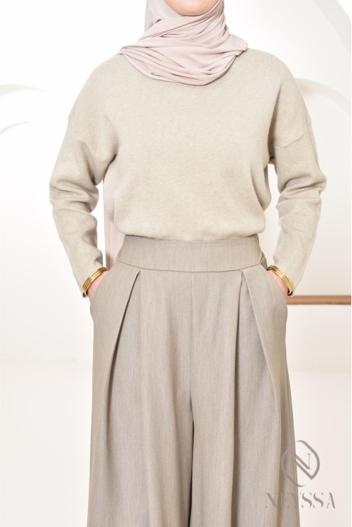 wide palazzo with tailored darts, modest hijabi fashion