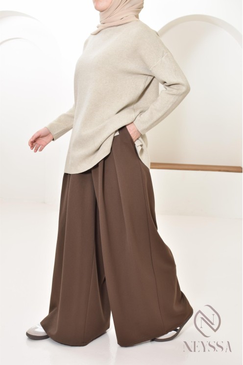 wide palazzo with tailored darts, modest hijabi fashion