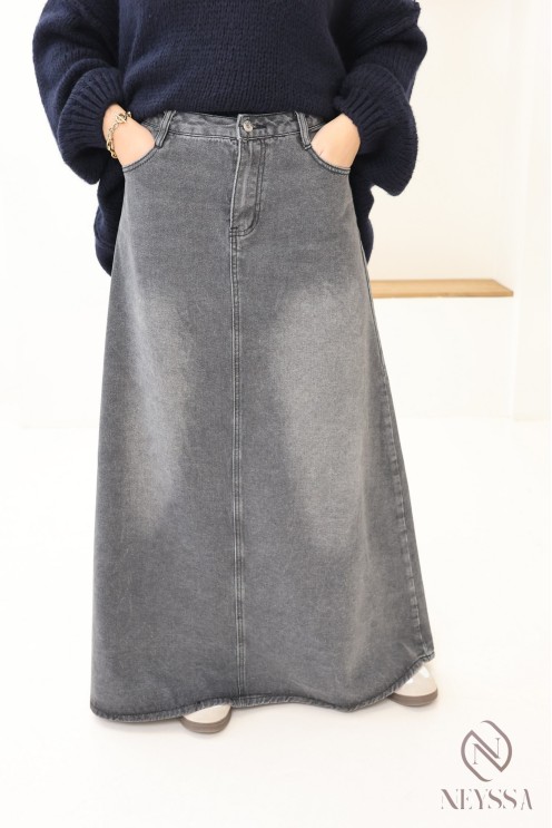 Langer Jeansrock ohne Schlitze, grau, 100 % Baumwolle