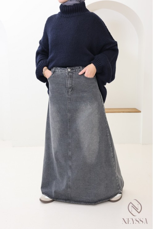 Langer Jeansrock ohne Schlitze, grau, 100 % Baumwolle