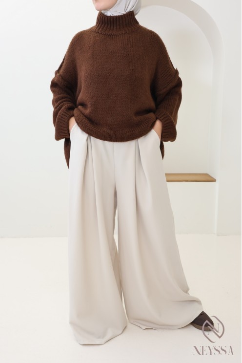 Pull oversize femme modeste en maille, idéal pour tenues hivernales