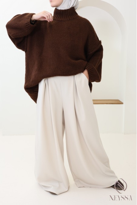 Pull oversize femme modeste en maille, idéal pour tenues hivernales